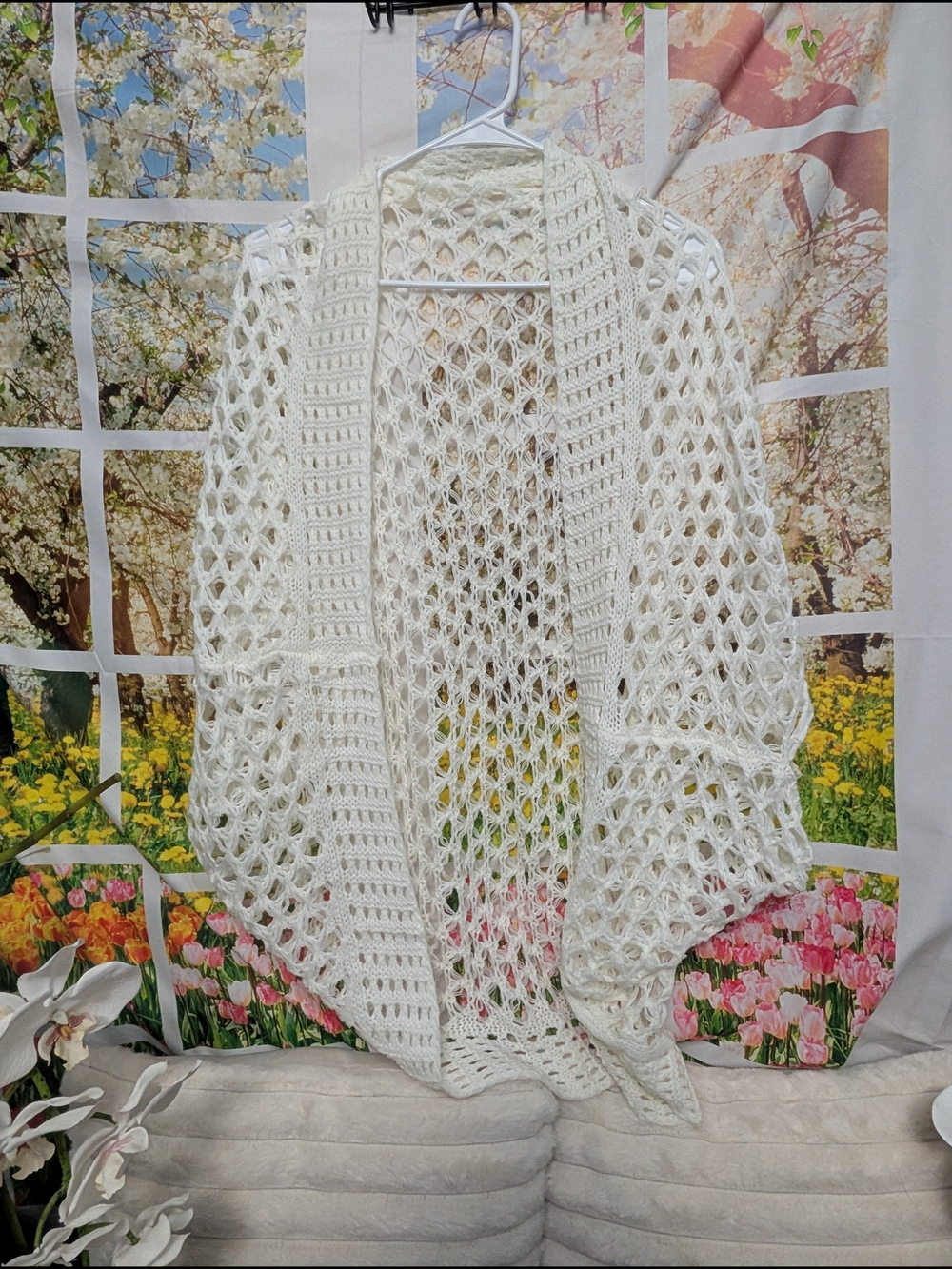 Source Unknown Ivory Open-Knit Crochet Cardigan